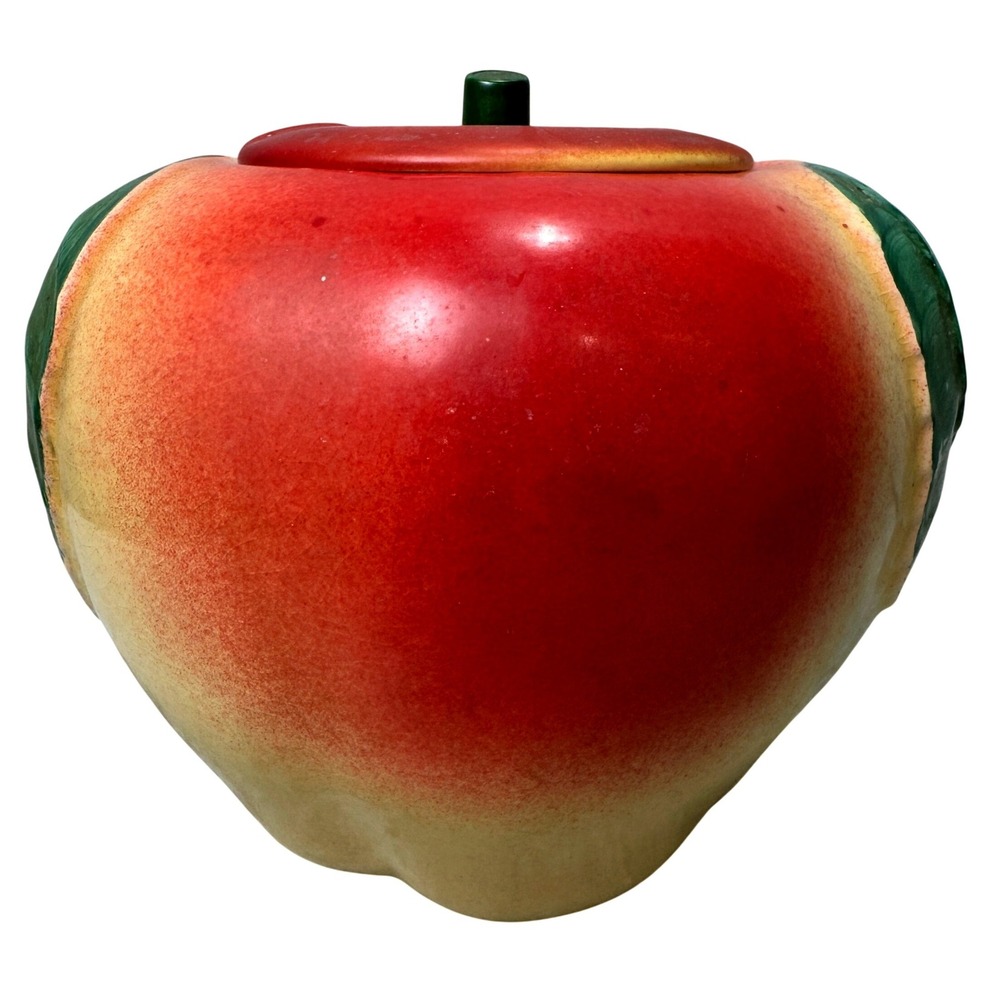 Vintage 40's Blushing Apple Cookie Jar Ceramic Large Canister Farmhouse Kitchen